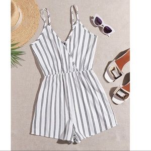 SHEIN Striped Surplice Neck Cami Romper